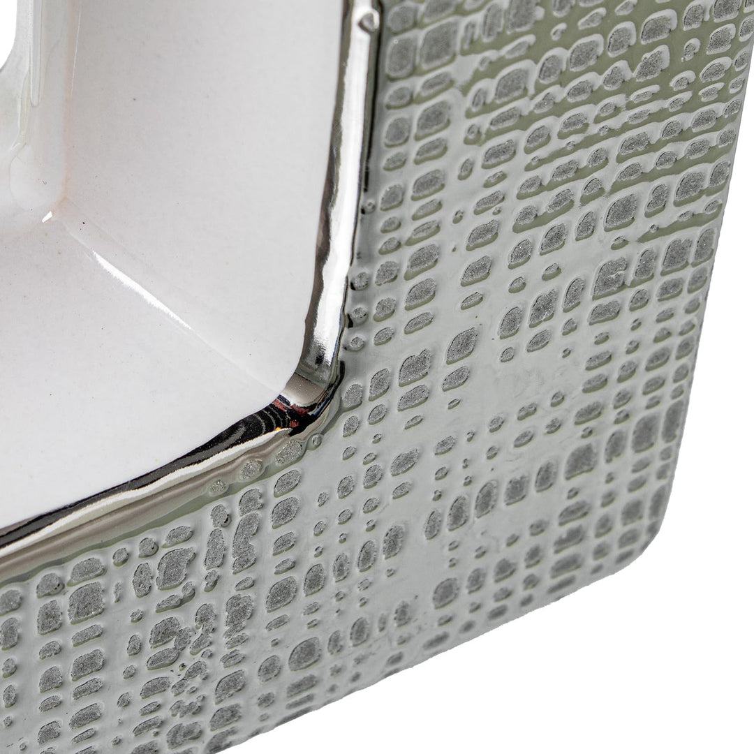 JARRON CERAMICA AGUJERO 24CM PLATA/BLANCO BRILLO_24X6X24CM