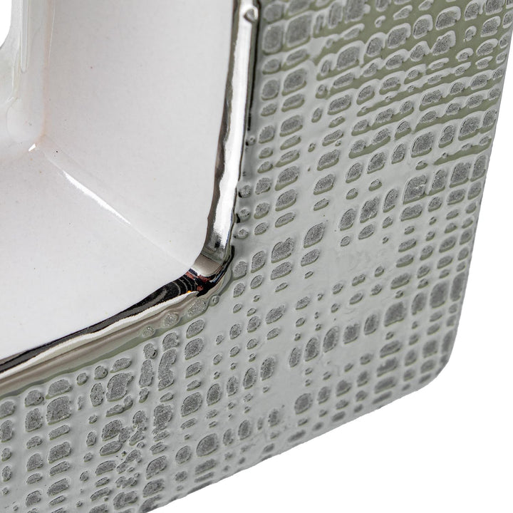 JARRON CERAMICA AGUJERO 24CM PLATA/BLANCO BRILLO_24X6X24CM