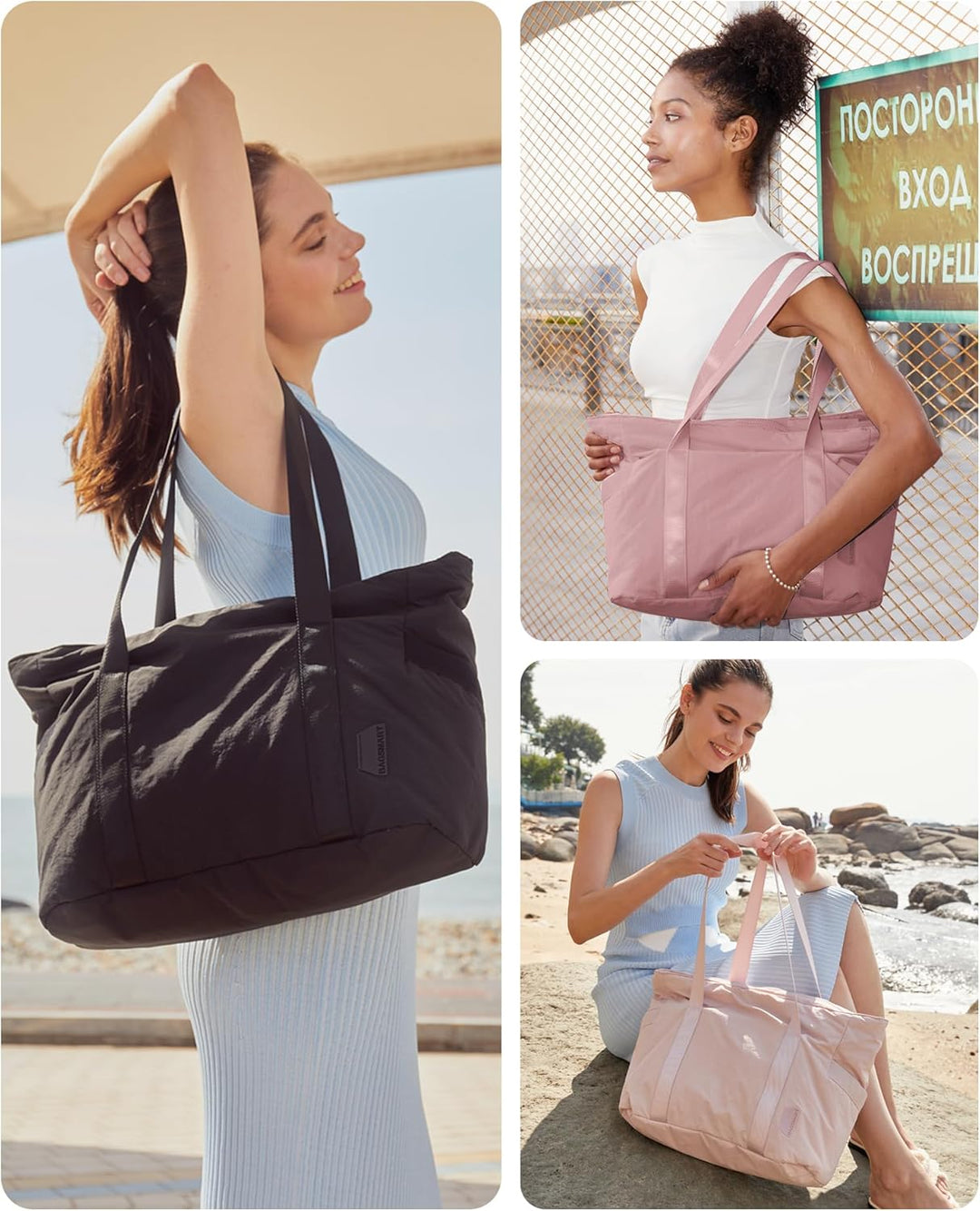 BAGSMART Damen-Einkaufstasche, grosse Umhängetasche, Henkel, Handtasche mit Yogamatten-Schnalle für