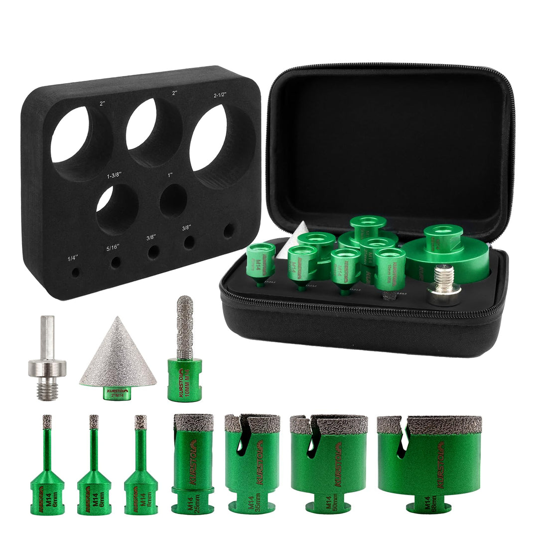 Diamant-Bohrkrone Kit - Diamantbohrer 6/6/8/25/35/50/68mm+50mm Fasen Bit+10mm Fingerfräser+Dreikant-
