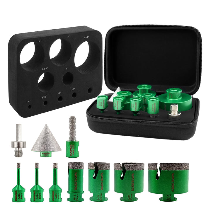 Diamant-Bohrkrone Kit - Diamantbohrer 6/6/8/25/35/50/68mm+50mm Fasen Bit+10mm Fingerfräser+Dreikant-