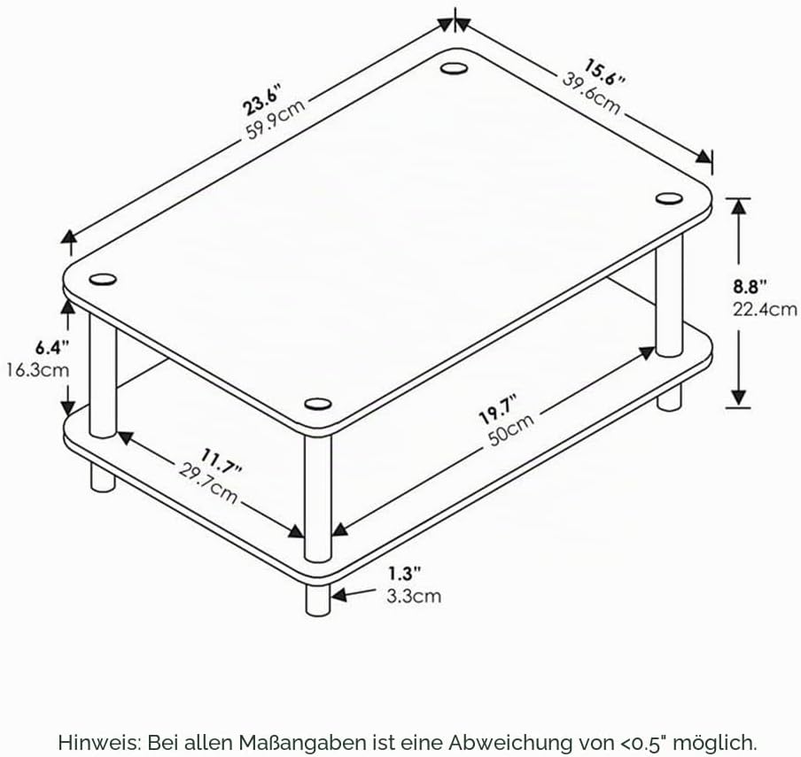 Furinno Just 2-Tier No Tools Fernsehstand, TV-Ständer, Couchtisch, Weiss, 59.9 (Breite) x 22.4 (Höhe