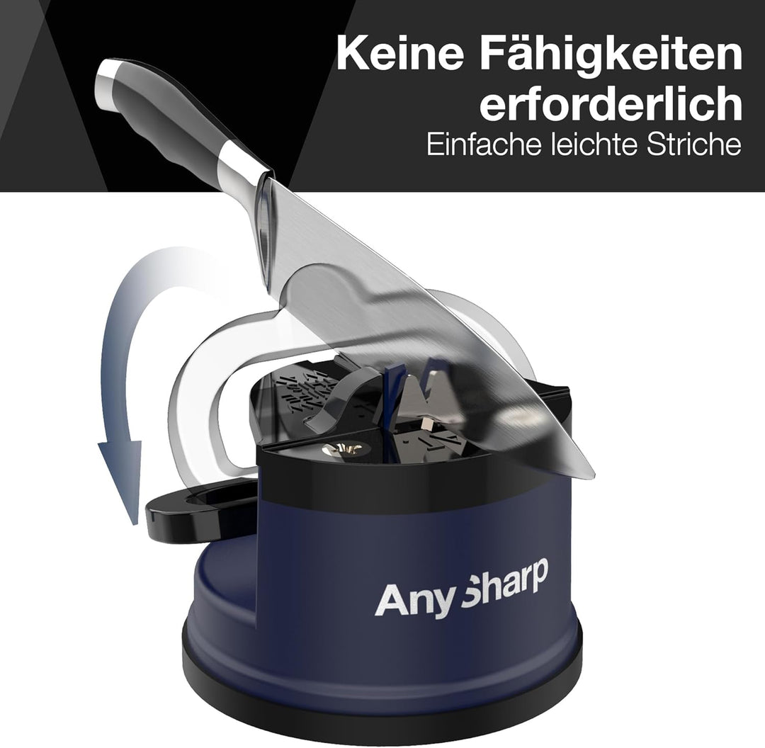 AnySharp Messerschärfer, Freihändige Sicherheit, PowerGrip Saugnapf, Sicheres Schärfen aller Küchenm