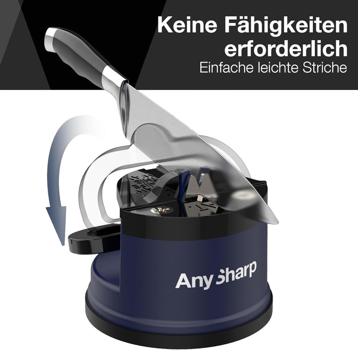 AnySharp Messerschärfer, Freihändige Sicherheit, PowerGrip Saugnapf, Sicheres Schärfen aller Küchenm
