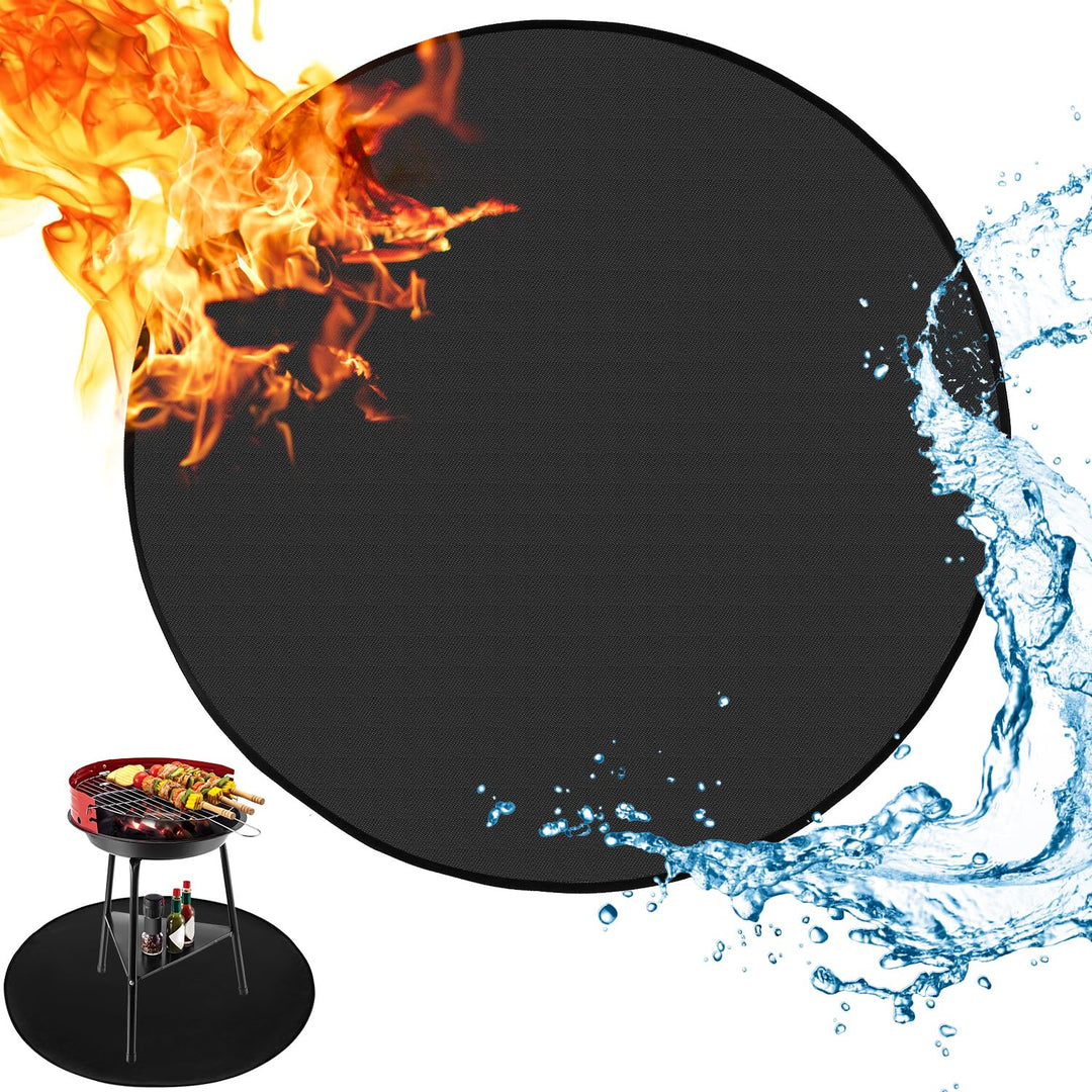 QWORK® Feuerfeste Unterlage Rund 100CM - Feuerschutzmatte für Feuerschale und Grill - Faltbare und L