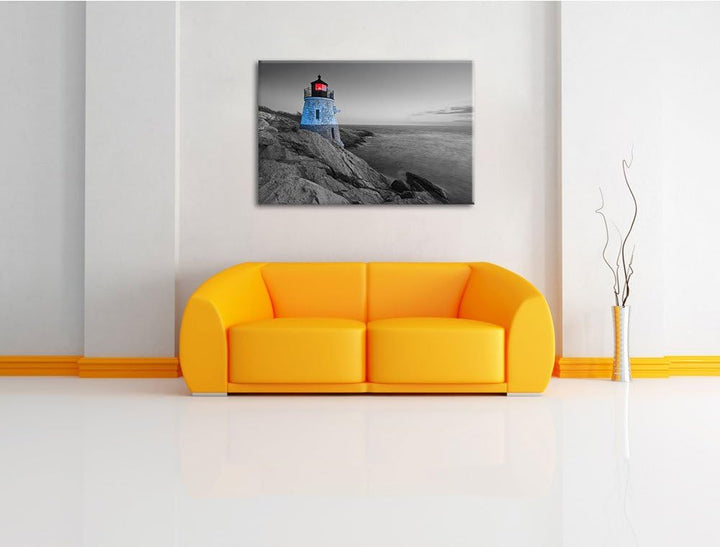 winziger Leuchtturm auf Felsen schwarz/weiss Format: 100x70 auf Leinwand, XXL riesige Bilder fertig