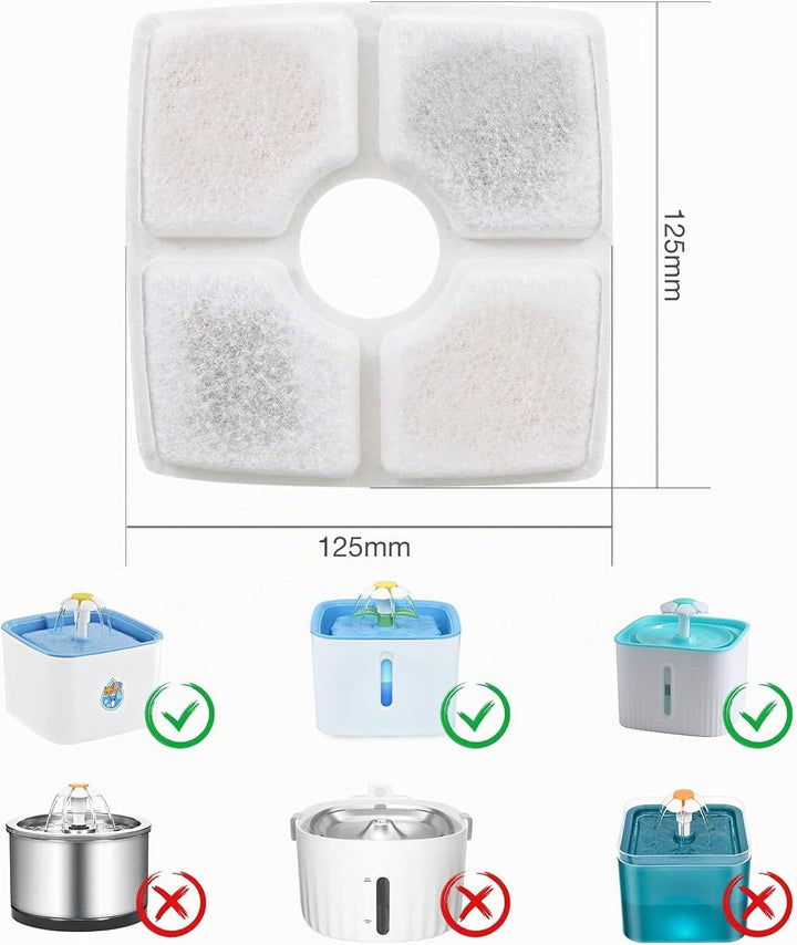 Katzenbrunnen Filter Set, 8 Stück Katzenbrunnen Filter mit 4 Stück Schwammfilter für Katzenbrunnen,