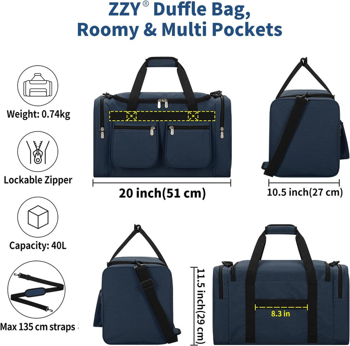 ZZY Sporttasche 40L für Herren mit 2 Seitentaschen & Wasserabweisend - Leichte Reisetasche für Sport