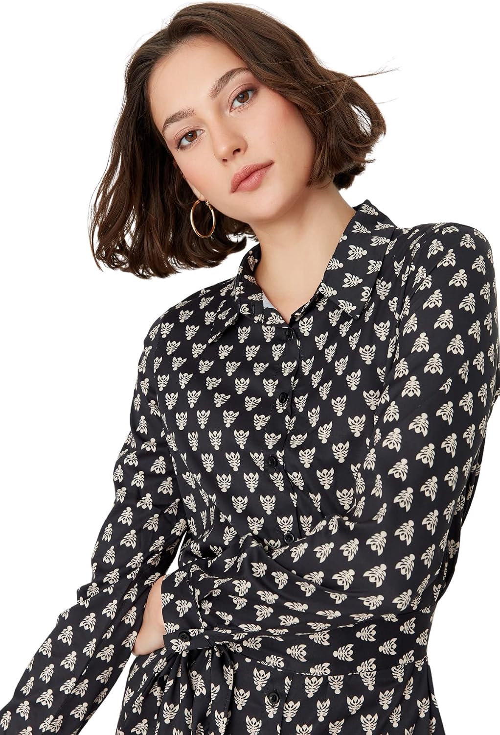 TRENDYOL Damen Woman Midi Shirt Polo Neck Woven Dress Kleid 38 Schwarz, 38 Schwarz