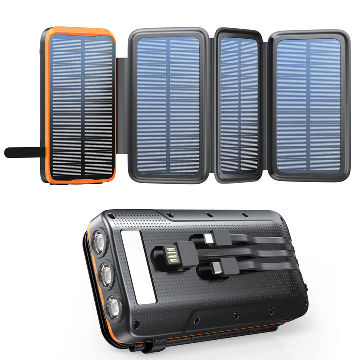 Solar Powerbank 20000mAh,Solar Ladegerät mit 3 Kabel QC4.0 22.5W USB C 20W Schnellladefunktion, mit