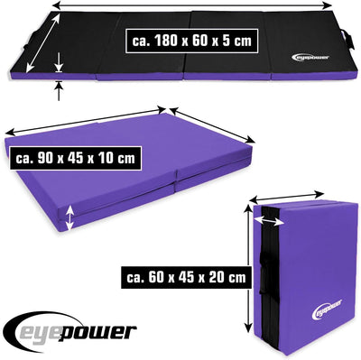 eyepower 180x60 Klappbare Turnmatte für Zuhause - Gymnastikmatte Dicke 5cm - Weichbodenmatte Akrobat