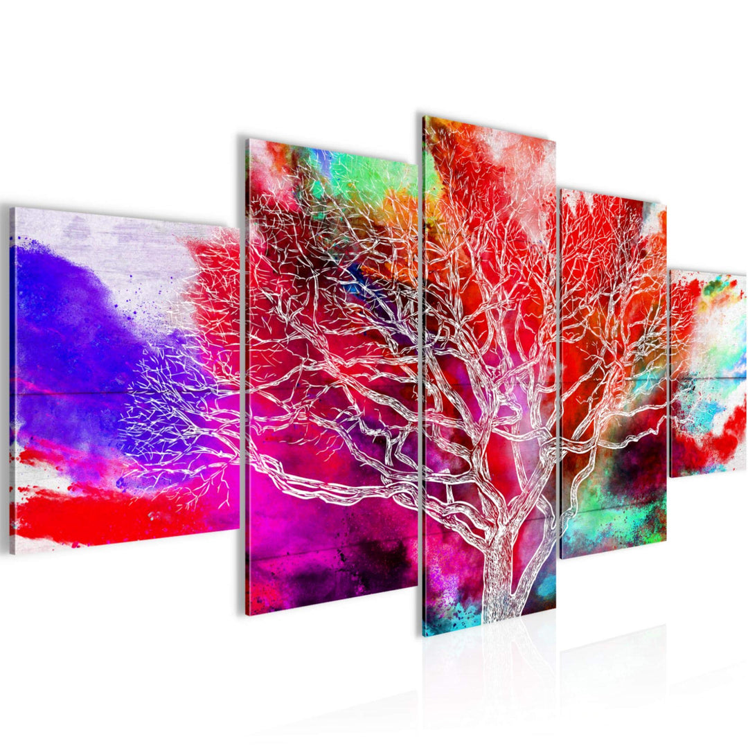 Runa Art Wandbilder Abstrakt Baum 5 Teilig Bild auf Vlies Leinwand Deko Wohnzimmer Schlafzimmer Bunt