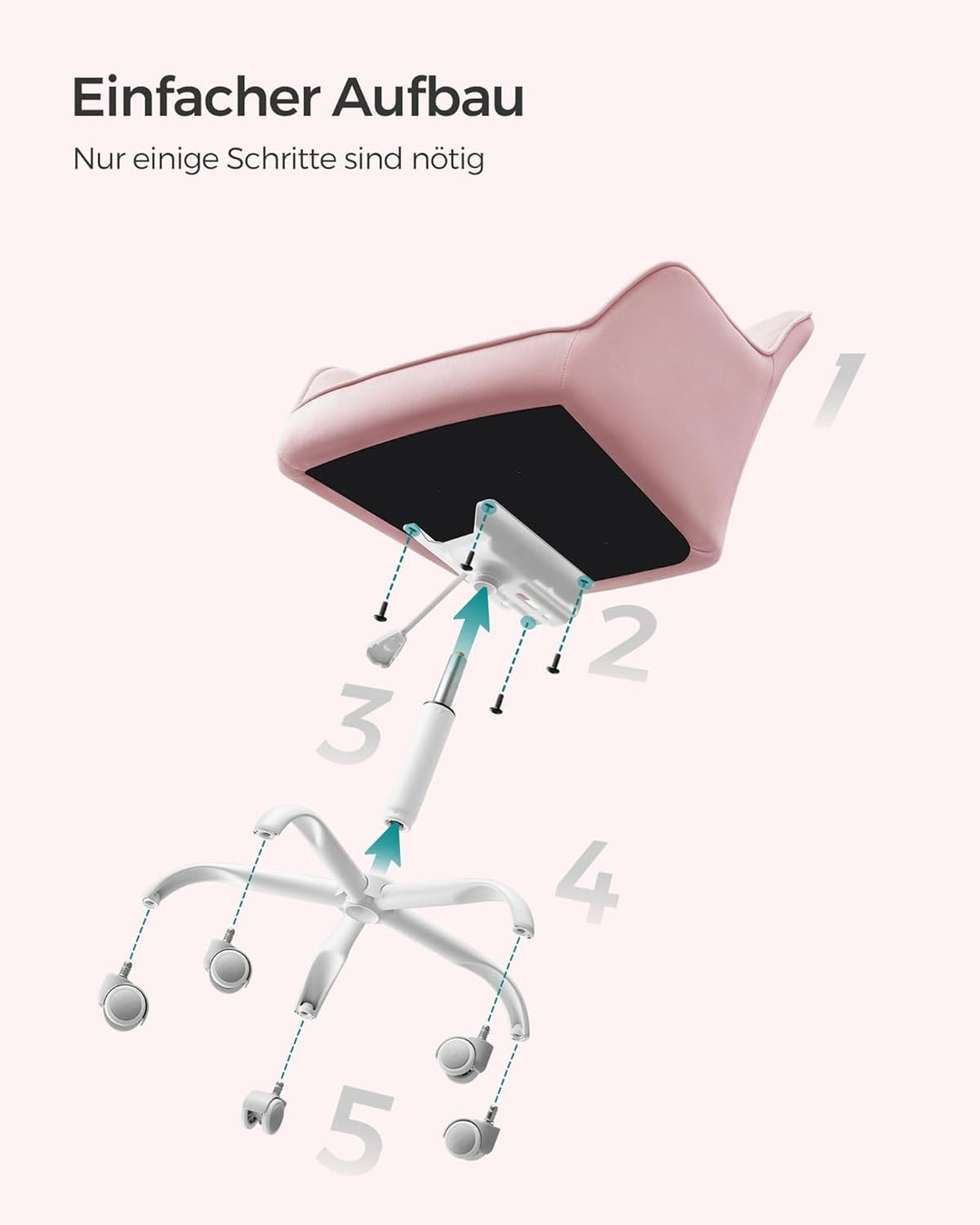 SONGMICS Bürostuhl, Drehstuhl mit Samtbezug, Schaumstoffpolsterung, höhenverstellbar, für Arbeitszim