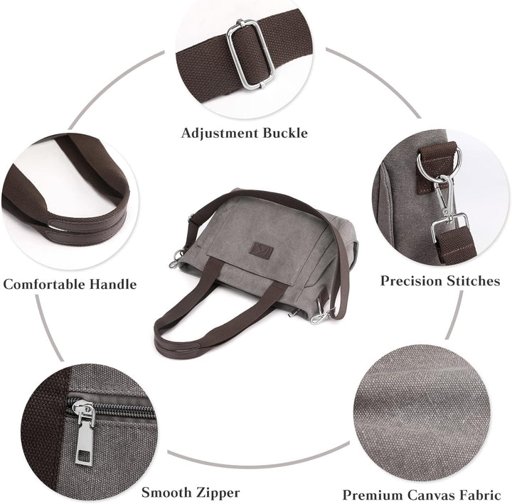PORRASSO Damen Umhängetasche Segeltuch Handtasche Casual Schultertasche Hobotasche mit Mehreren Tasc