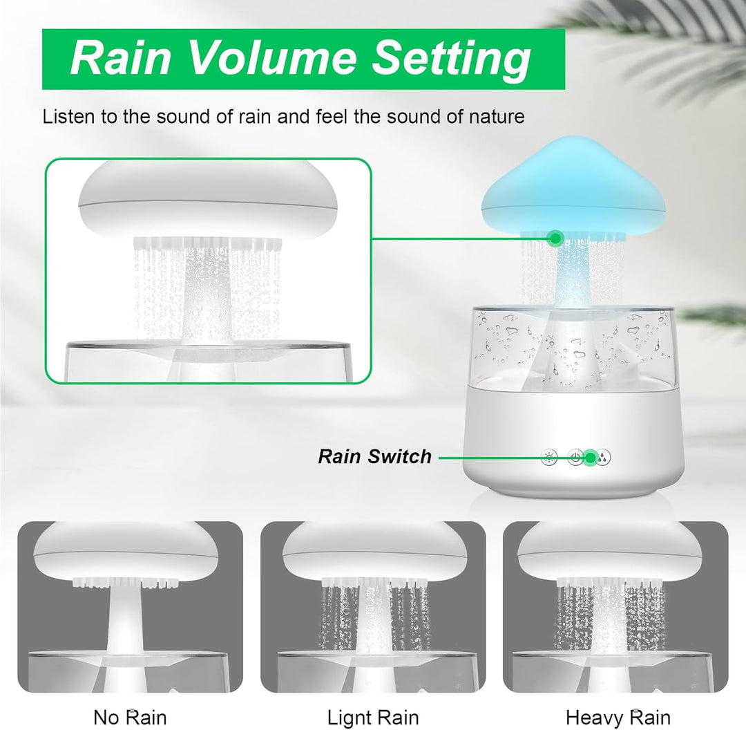 Rain-Cloud Humidifier, 450 ml, Regen Wolken Luftbefeuchter mit 3 modi und 7 Farben, LED-Lichtern Aro