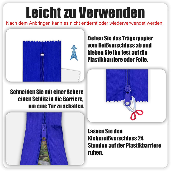 12 Stück Blau Selbstklebender Reissverschluss, 220 cm x 7,6 cm, Schwerlast-Doppelseitiger Reissversc