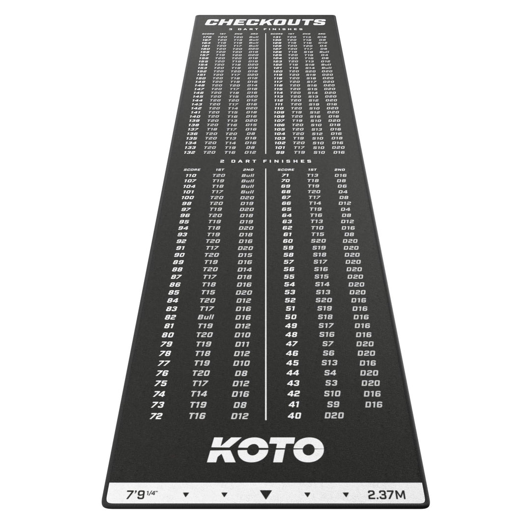 KOTO - Carpet Checkout Dartmatte, Schutz Bodens und Dartpfeile, Mit Score-Indikation + Oche 237x60cm