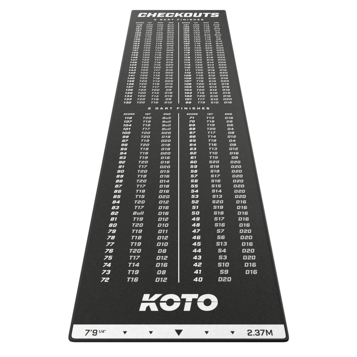 KOTO - Carpet Checkout Dartmatte, Schutz Bodens und Dartpfeile, Mit Score-Indikation + Oche 237x60cm