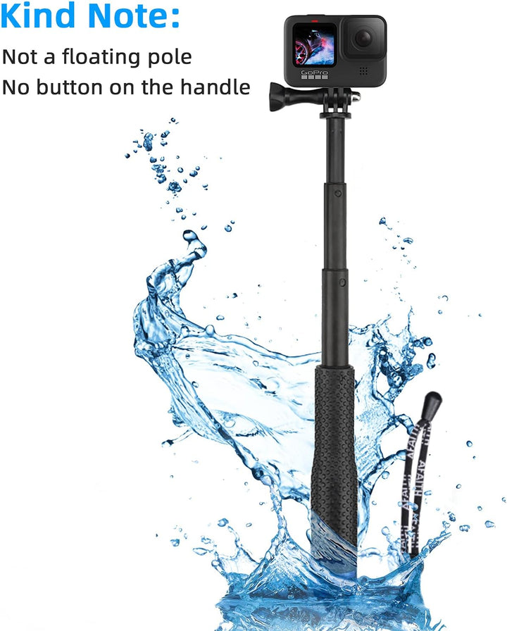 AFAITH Selfie Stick für GoPro Hero 13 12 11 10 9 8 7, 49CM Verstellbares Wasserdichtes Einbeinstativ