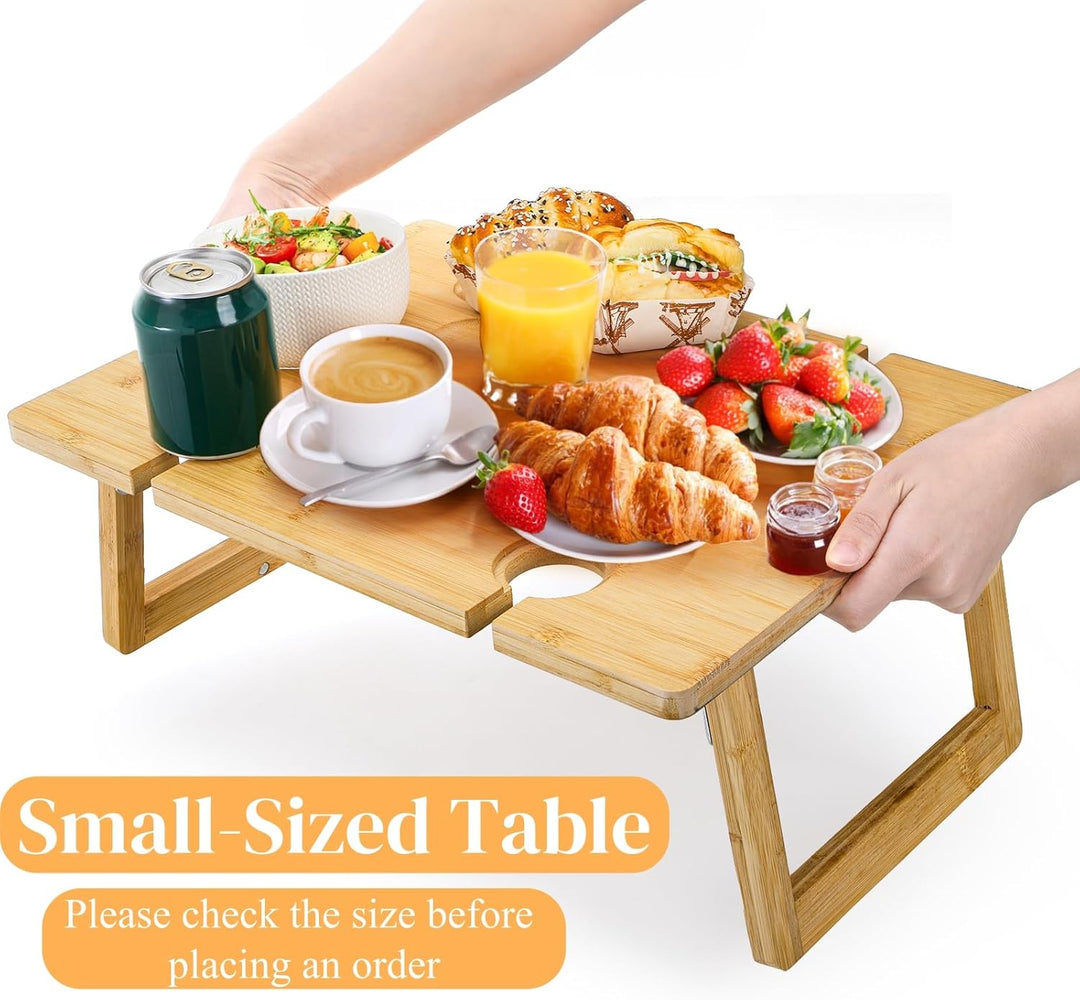 Peohud Bambus-Wein-Picknicktisch, zusammenklappbares Snacktablett mit Weingläserhalter, tragbarer We