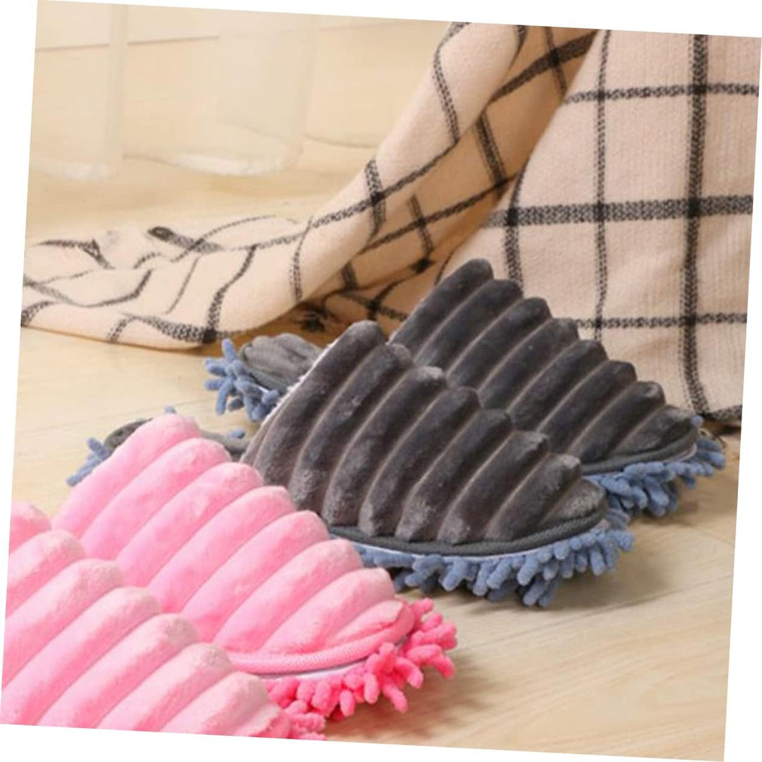 MAGICLULU Flauschige Bodenputzschuhe Damenpantoffeln aus Chenille mit Abnehmbarer Mikrofaser Sohle G