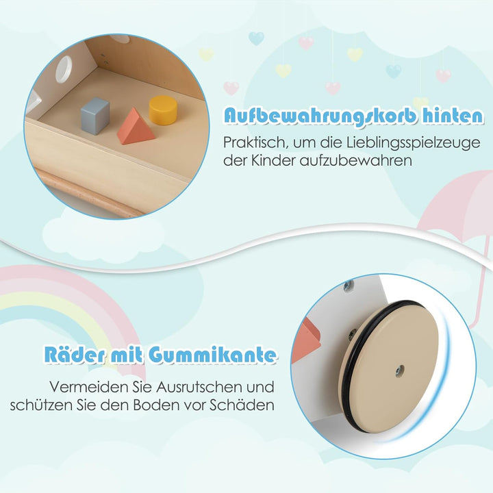 GOPLUS Stabile Lauflernhilfe aus Holz, Multifunktionaler Lauflernwagen mit mehreren Spieleinstellung