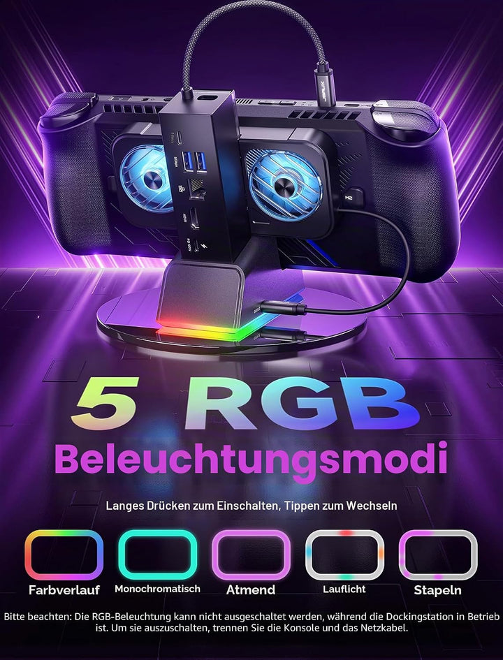JSAUX Dockingstation für ROG Ally X/ROG Ally/Steam Deck/Legion Go 7-in-1 Dock für ROG Ally X mit RGB