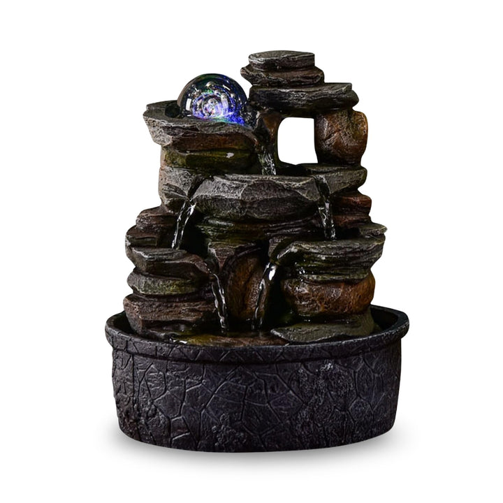 Innenbrunnen Naturkaskade Effekt Steingestein farbenfrohe Licht, Geschenkidee, Feng Shui Glücksobjek