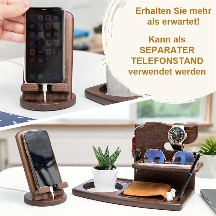 Schreibtisch-Organizer aus Holz &amp; drehbarer Handyhalter, braun – für Ordnung und Aufbewahrung im Bür