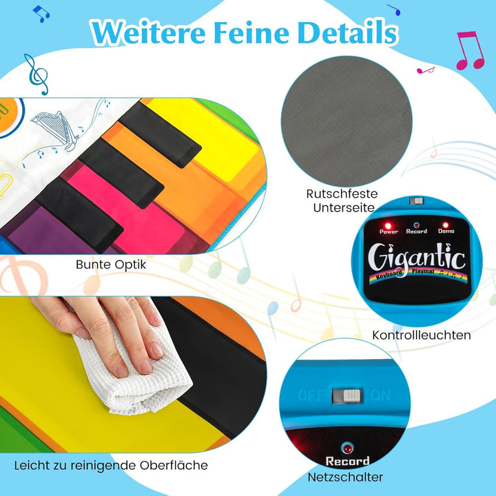 COSTWAY Musikmatte Kinder, Klaviermatte mit 8 Musikinstrumente, Keyboard Tanzmatte mit Aufnahme & Wi