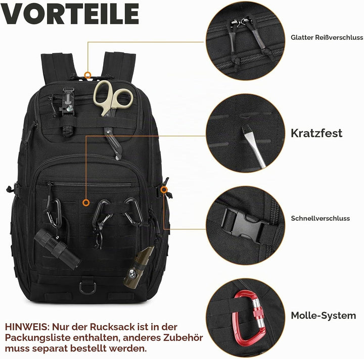 VINBAGGE Rucksack Taktischer 40L Herren Wanderrucksack Trekkingrucksack Angelrucksack Molle Schulter