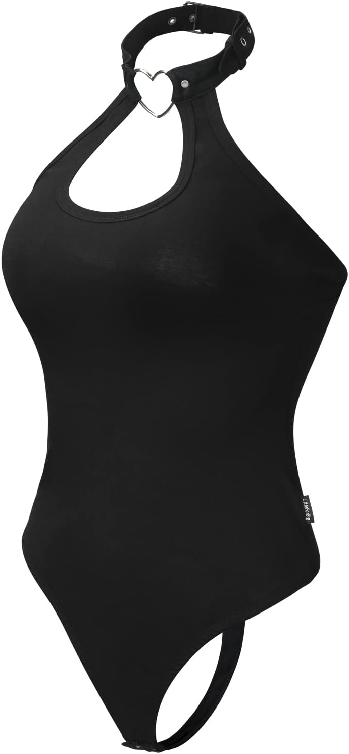 LittleForBig Baumwolle Strampler Herzensbrecher Halsband Onesie Tanga Bodysuit Schwarz XS