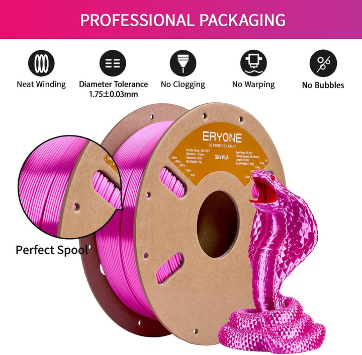 ERYONE Silk PLA Filament 1.75 mm, 3D Drucker Filament PLA Silk,+/- 0.03 mm, 1 kg/Spule, Seiden PLA R