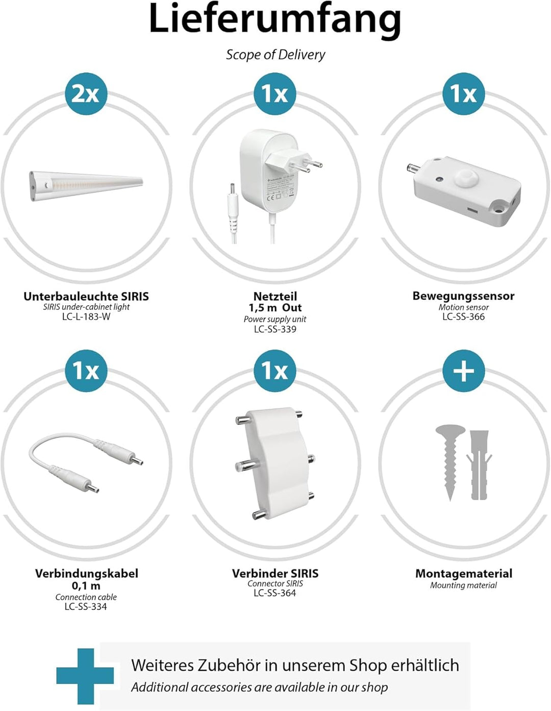ledscom.de LED Unterbau-Leuchte SIRIS weiss matt mit Bewegungsmelder, flach, je 50cm, je 655lm, weis