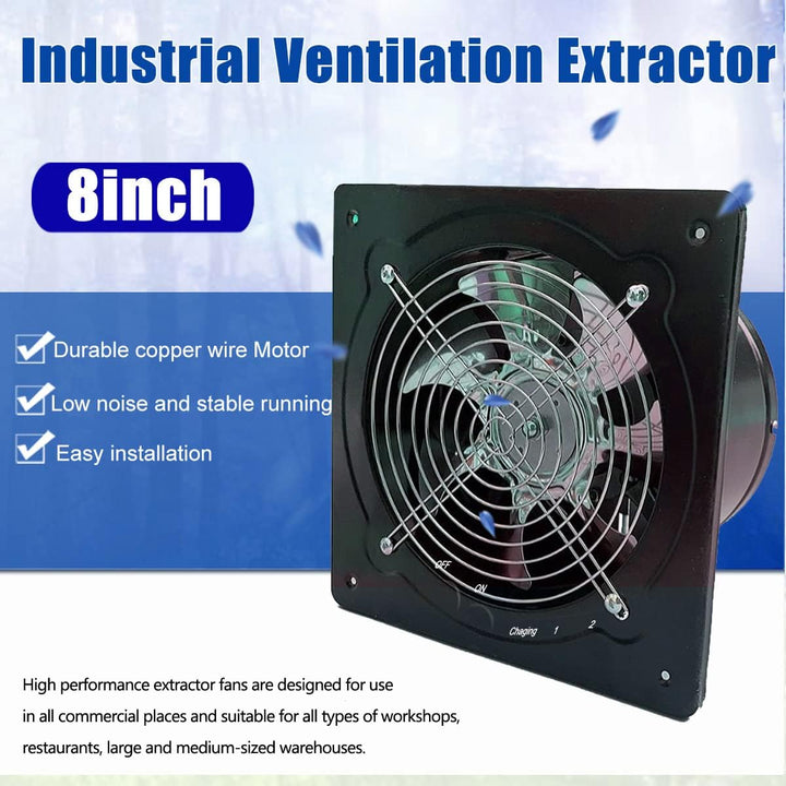 ECUTEE Abluftventilator 200mm Lüfter 80W 8" Axiallüfter 1250 m³/h Axialventilator Küchen Industriell