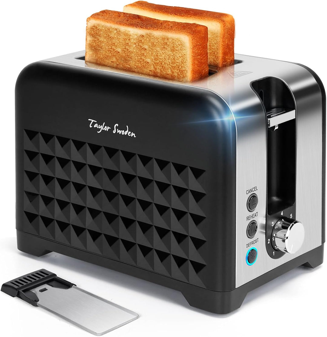 Taylor Swoden Toaster 2 Scheiben, Edelstahl Toaster mit 7 Einstellbare Bräunungsstufen, Auftaufunkti