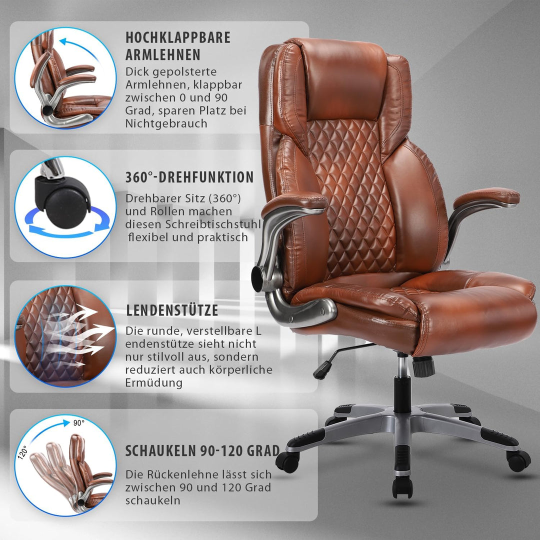 Bosmiller Bürostuhl Ergonomischer Chefsessel Bürostuhl 200 kg, Verstellbarer Rückenlehne, Hochklappb
