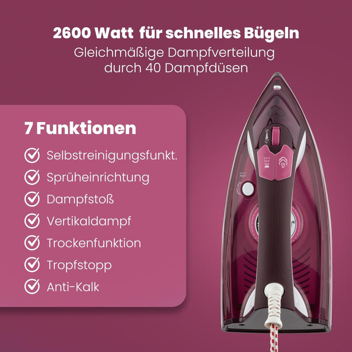Bomann® Dampfbügeleisen | Dampfbügelautomat | 7 Funktionen | 4-stufige Dampfregelung | Keramiksohle