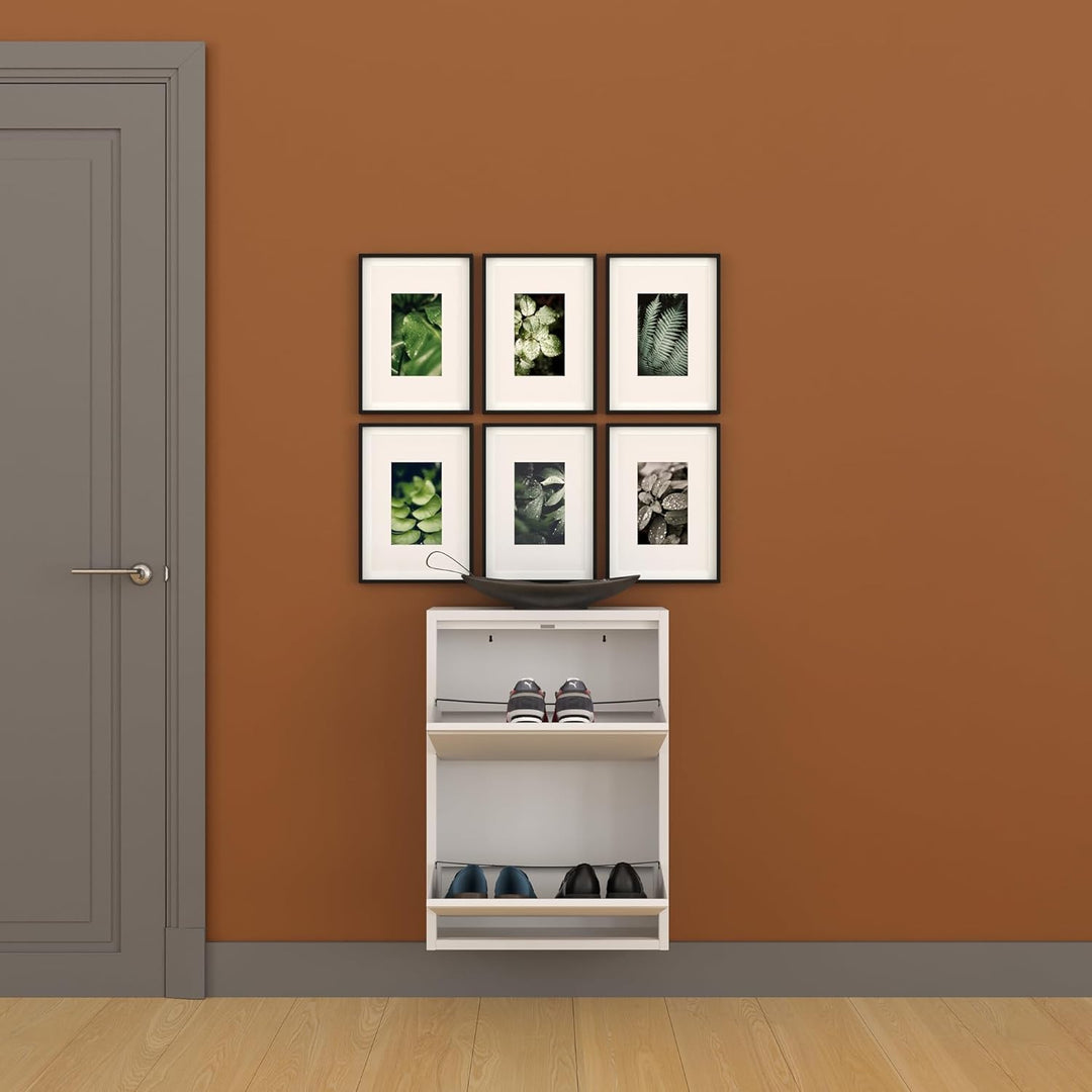 furni24 Schuhschrank Schmal – Platzsparender Metall-Schrank mit Magnetklappen, Platz für 4-6 Paar Sc