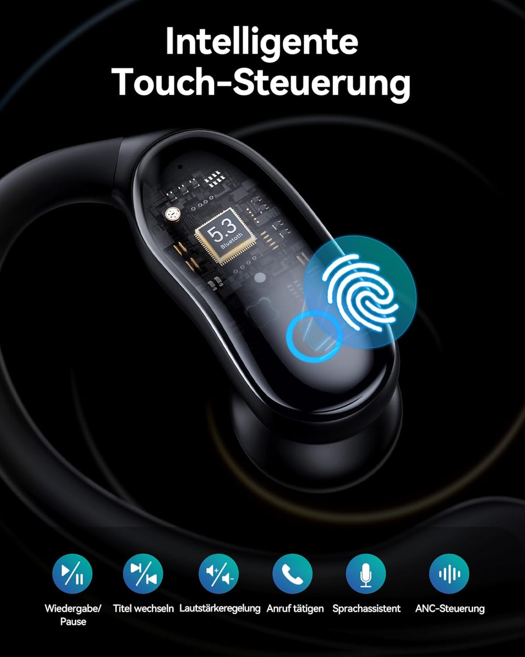 2026 Sport Kopfhörer Bluetooth mit Ohrbügel, ANC Geräuschunterdrückung, 96H Laufzeit, IPX7 Wasserdic