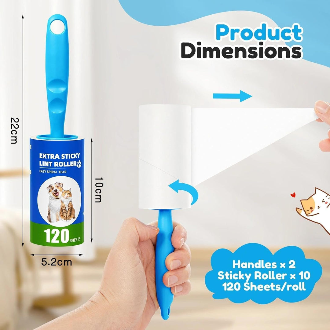 1200 Blatt Fusselrolle Tierhaare, 10 Rollen Extra Stark Fusselroller Kleidung mit 2 Griffen, Lint Ro