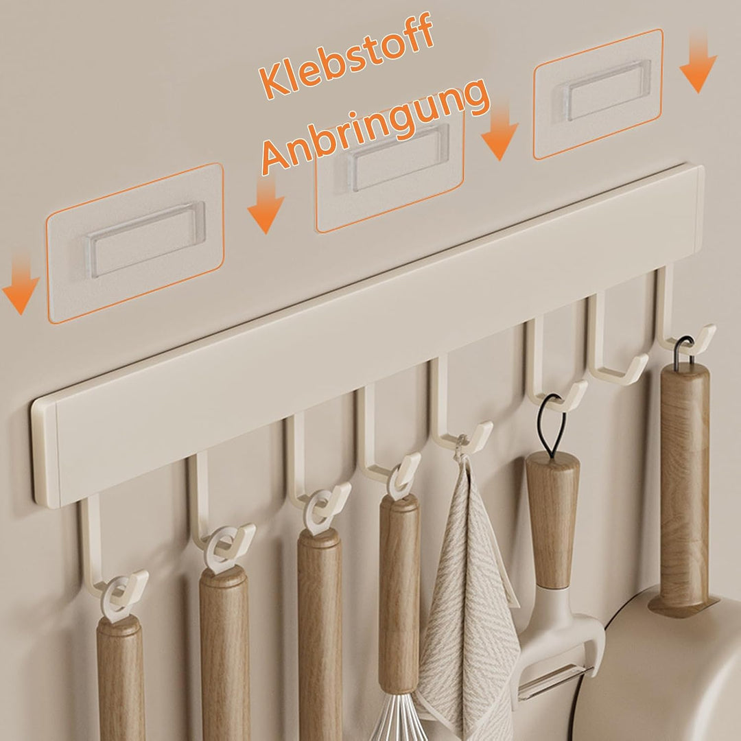 Hakenleiste Küche, 50 cm Hängestange Selbstklebend, Küchenstange mit 10 Beweglichen Haken, Küchenrel