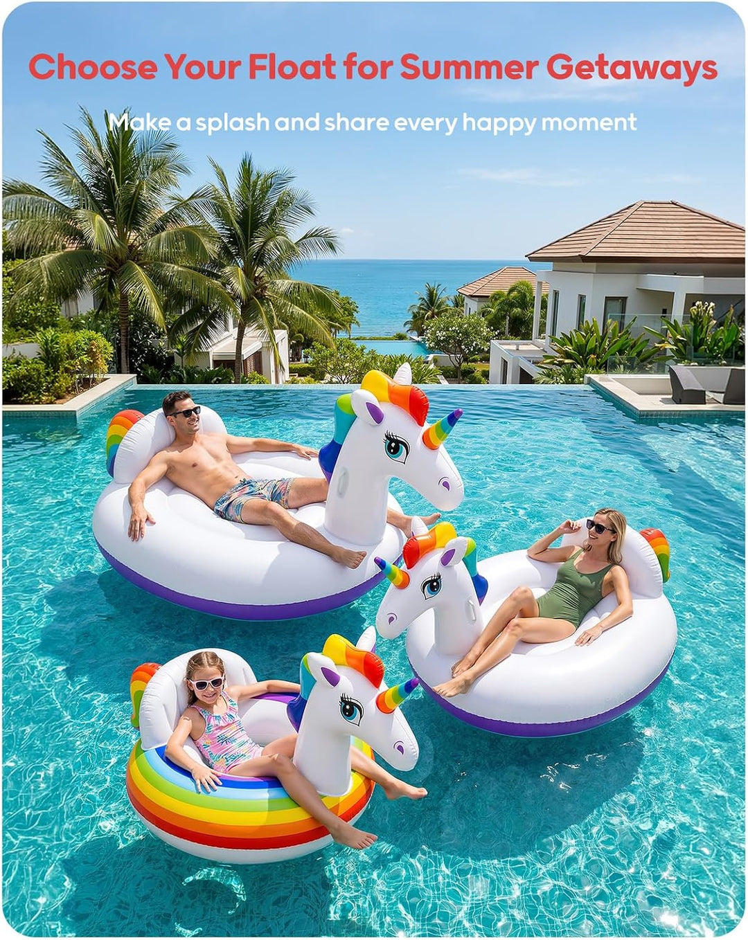 QPAU Inflatable Unicorn Pool Float for Adults & Kids Small