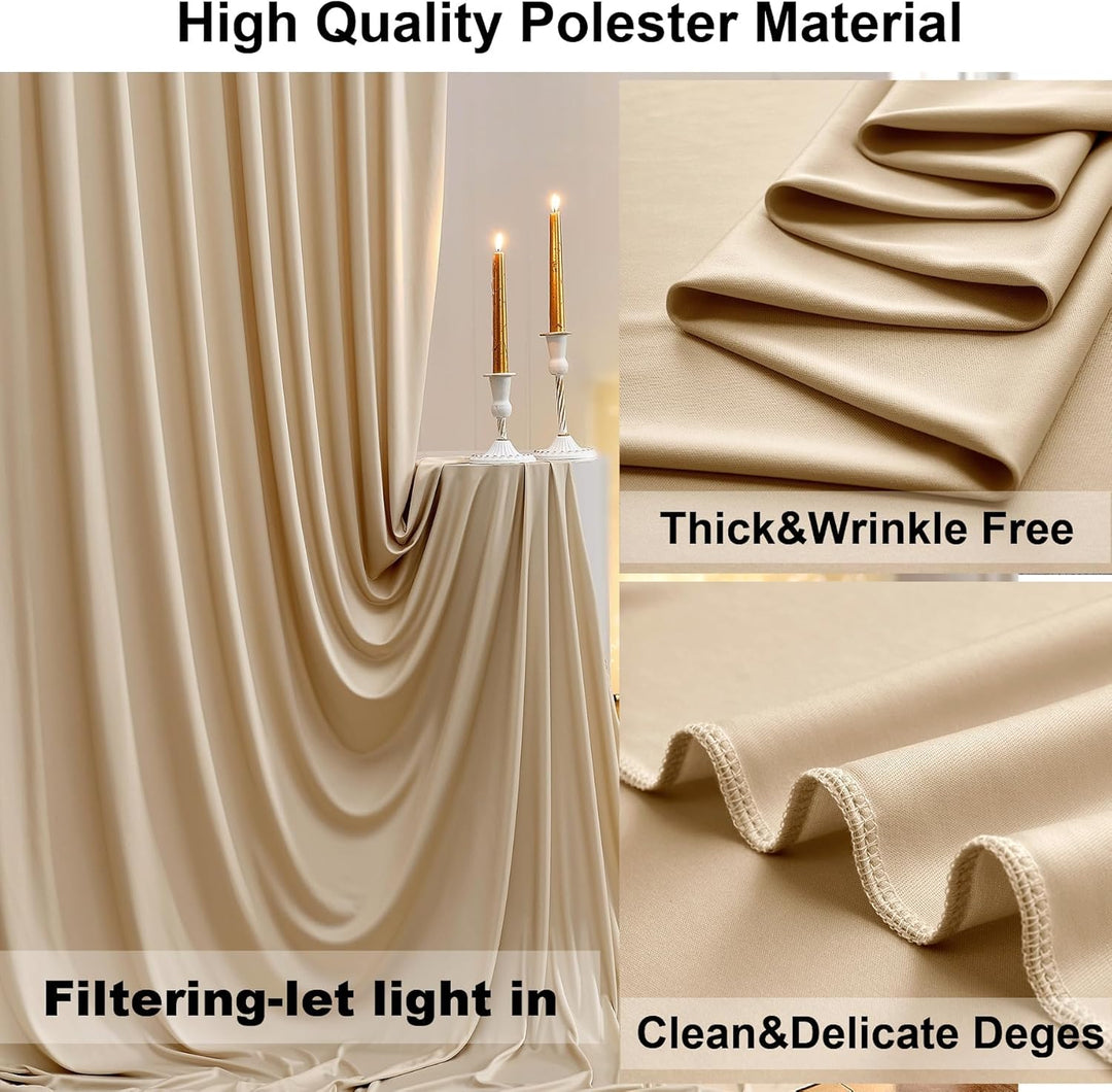 3×3 m Beige Hochzeit Hintergrund Vorhang, 2 Platten 1,5×3m Faltenfreie Seide Polyester Beige Fotowan