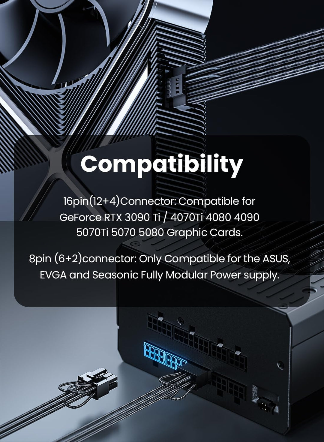 Fasgear PCIe 5.0 GPU Stromkabel ummantelt 70cm | 16pin(12+4) 12VHPWR Anschluss für RTX 3090Ti 4080 4