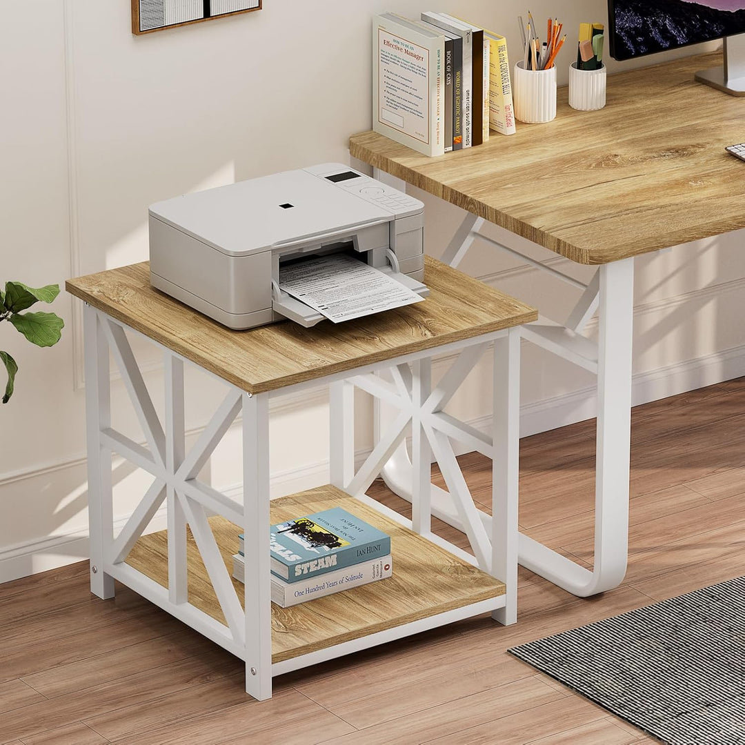 GreenForest Beistelltisch mit 2-stufigem Ablagefach,50 cm quadratischer Wohnzimmertisch, praktischer