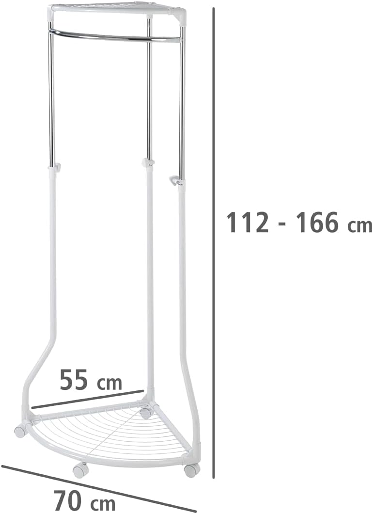 WENKO Kleiderständer Pointy, Garderobenständer zur Kleideraufbewahrung für die Ecke, mit Rollen und