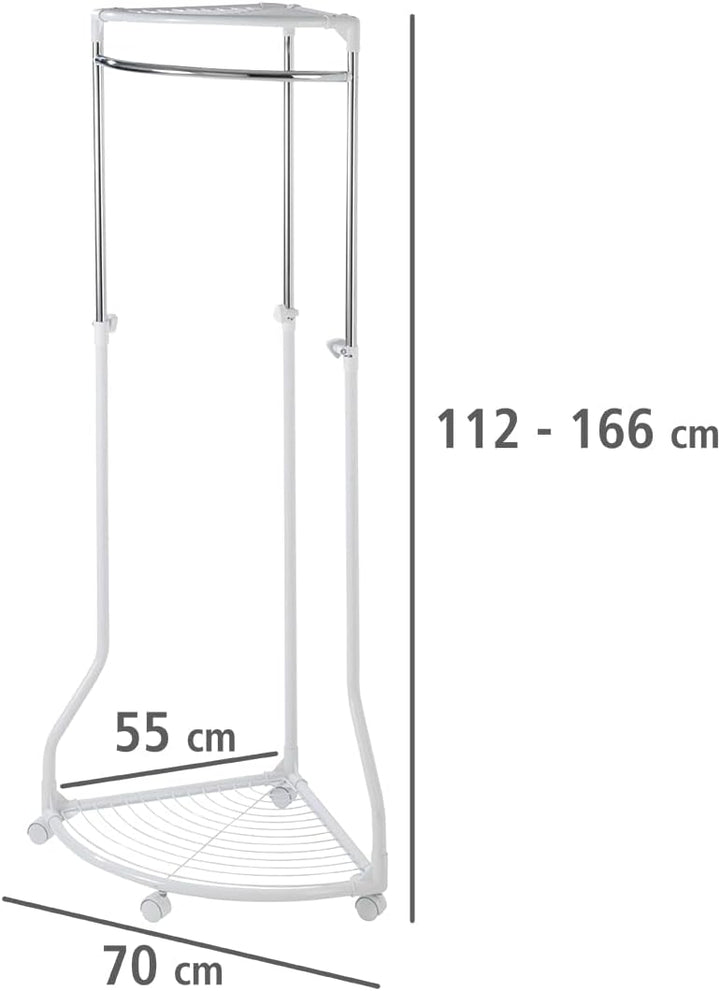 WENKO Kleiderständer Pointy, Garderobenständer zur Kleideraufbewahrung für die Ecke, mit Rollen und