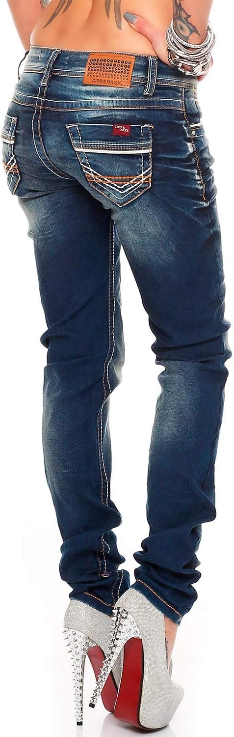 Cipo &amp; Baxx Damen Jeans mit Verzierungen – Stilvolle Stretch-Denim, Slim-Fit &amp; Regular-Fit, Modische