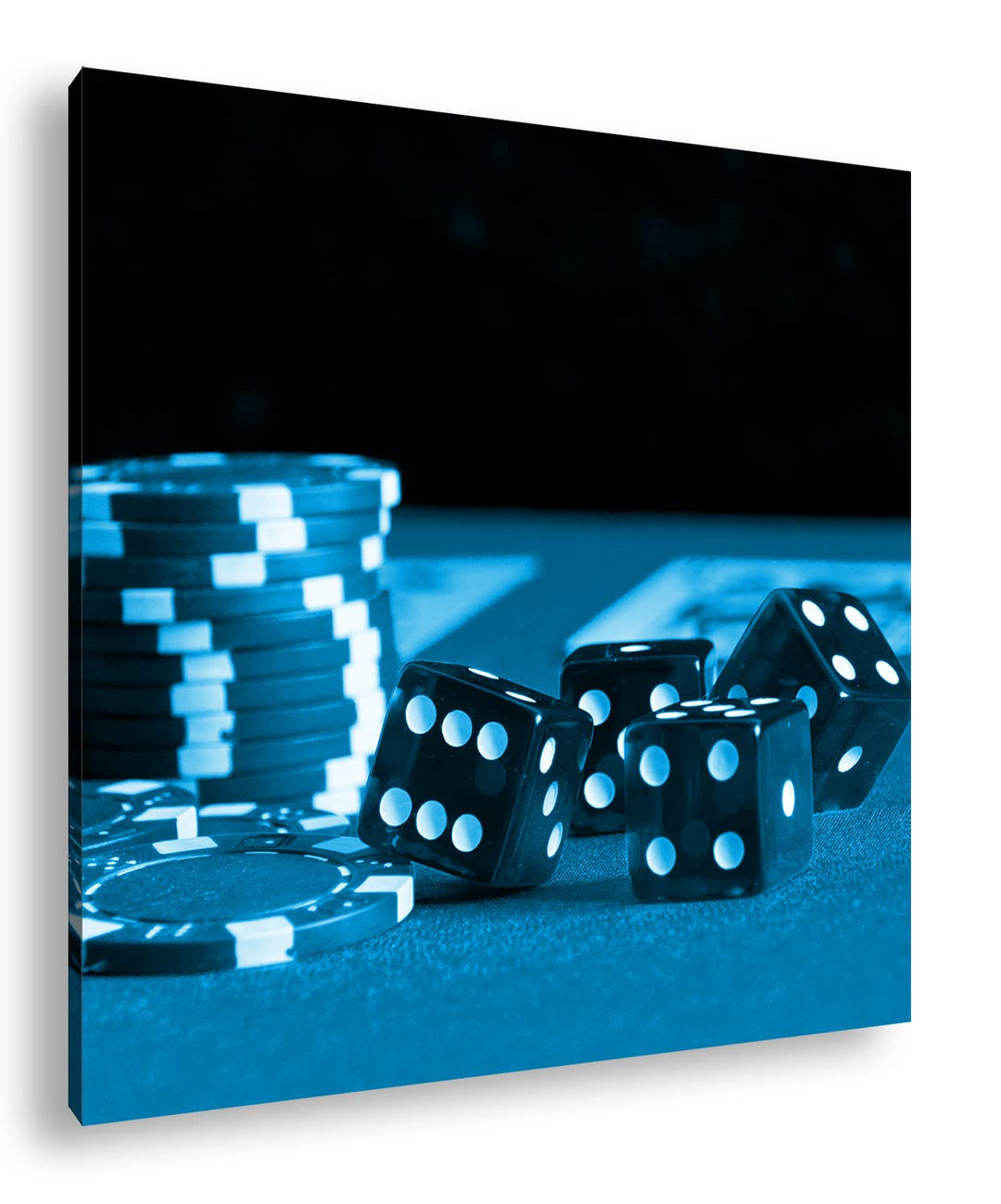 deyoli Glücksspiel Würfel und Poker Chips Format: 40x40 Effekt: Monocrome Blau als Leinwandbild, Mot